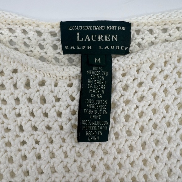 Lauren Ralph Lauren Cream Crochet Tunic Sweater M Hand Knit 100% Cotton Boho - Picture 3 of 11